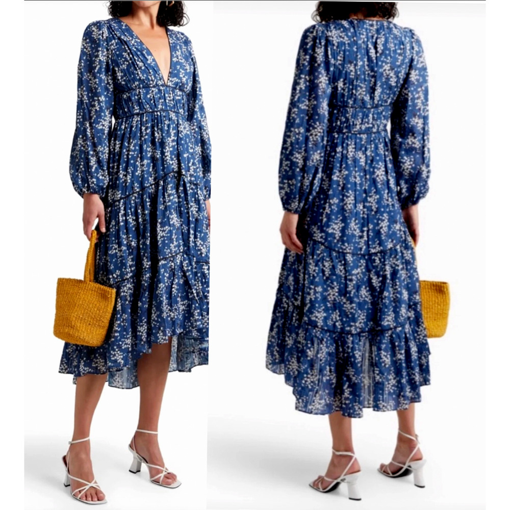 Ulla Johnson 2 Joan $479 Silk Cotton Puff Sleeve Midi Dress Cottagecore Coquette - Picture 12 of 12